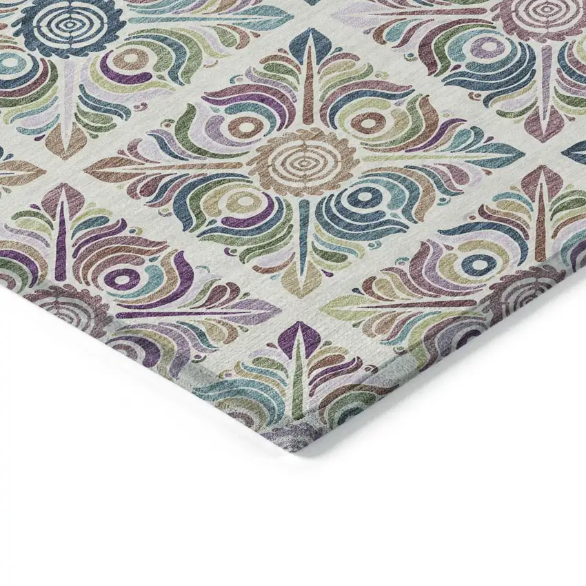 Ivory Purple And Teal Blue Medallion Washable Indoor Outdoor Area Rug Photo 5
