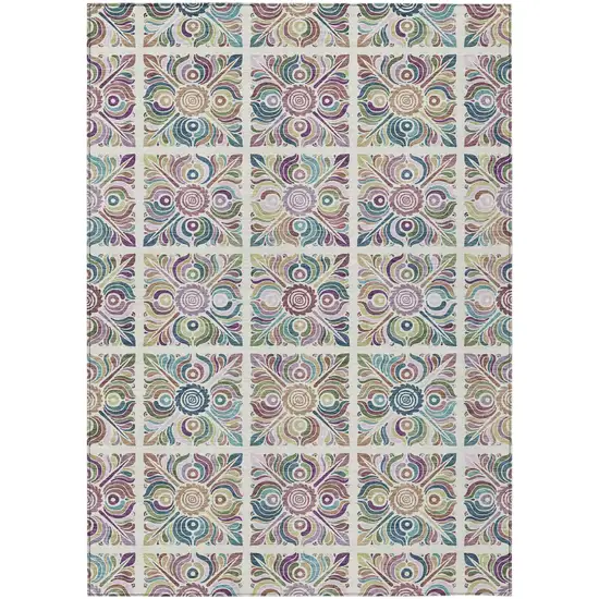 Ivory Purple And Teal Blue Medallion Washable Indoor Outdoor Area Rug Photo 2