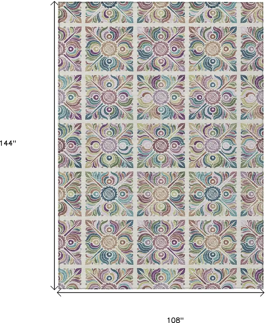 Ivory Purple And Teal Blue Medallion Washable Indoor Outdoor Area Rug Photo 3