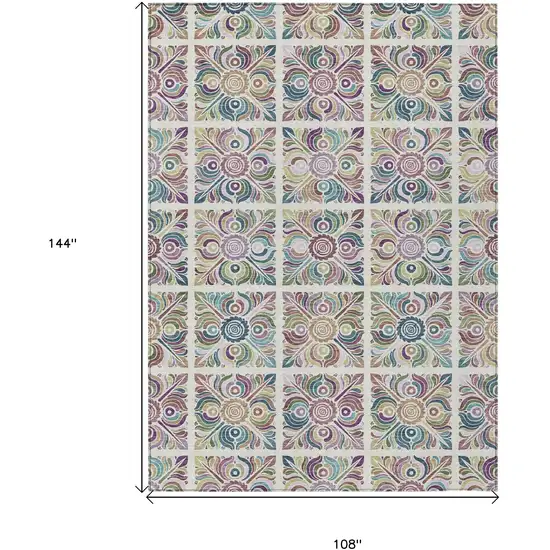 Ivory Purple And Teal Blue Medallion Washable Indoor Outdoor Area Rug Photo 3