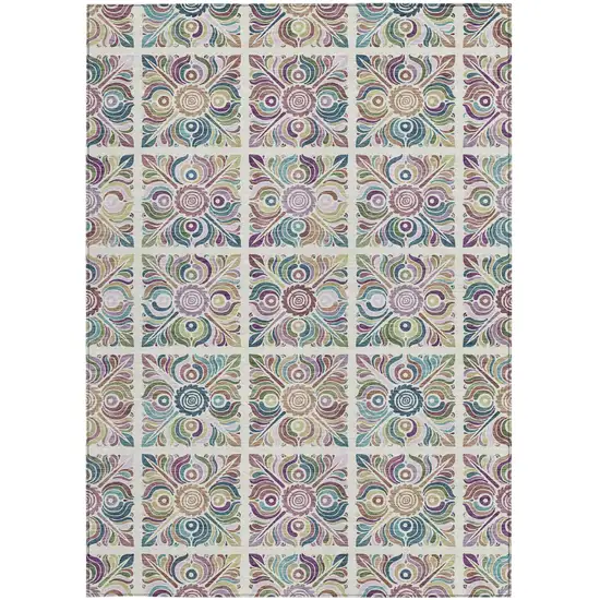 Ivory Purple And Teal Blue Medallion Washable Indoor Outdoor Area Rug Photo 7
