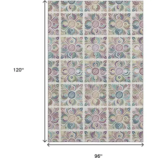 Ivory Purple And Teal Medallion Washable Area Rug With UV Protection Photo 3