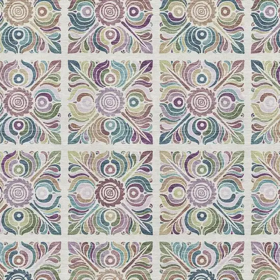 Ivory Purple And Teal Medallion Washable Area Rug With UV Protection Photo 1