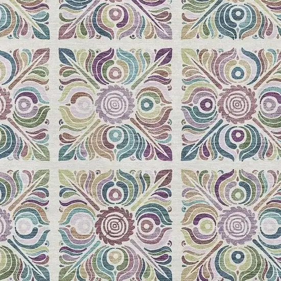 Ivory Purple And Teal Medallion Washable Area Rug With UV Protection Photo 3