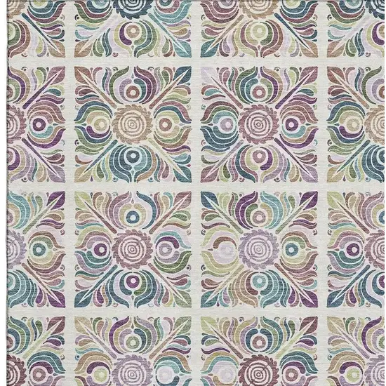 Ivory Purple And Teal Medallion Washable Area Rug With UV Protection Photo 3