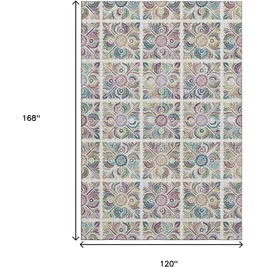 Ivory Purple And Teal Medallion Washable Area Rug With UV Protection Photo 3