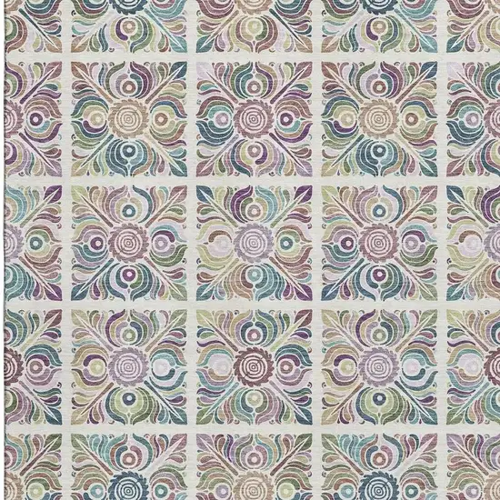 Ivory Purple And Teal Medallion Washable Area Rug With UV Protection Photo 3
