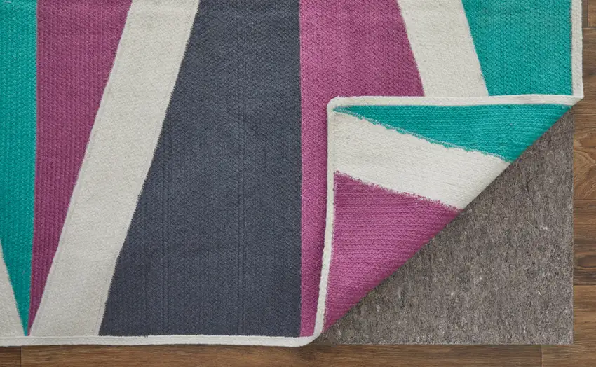 Ivory Purple and Green Geometric Power Loom Area Rug Photo 8