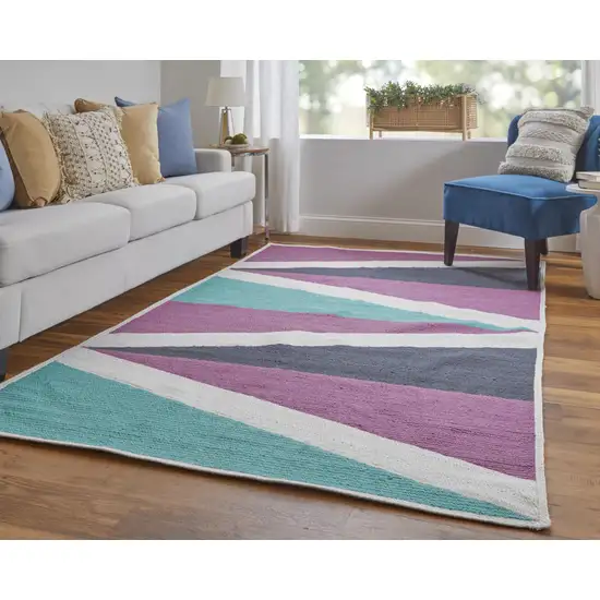 Ivory Purple and Green Geometric Power Loom Area Rug Photo 9