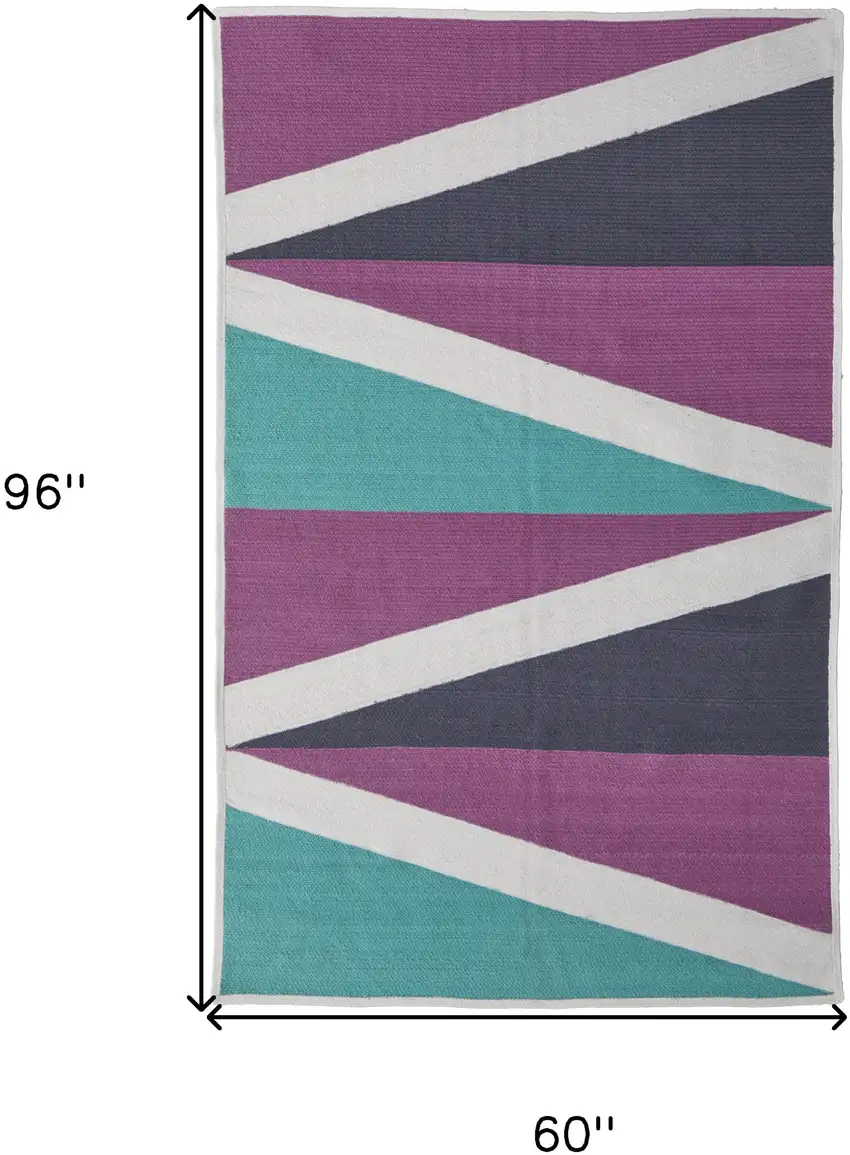 Ivory Purple and Green Geometric Power Loom Area Rug Photo 3
