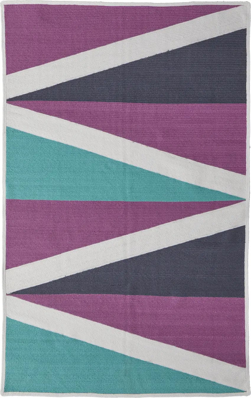 Ivory Purple and Green Geometric Power Loom Area Rug Photo 2