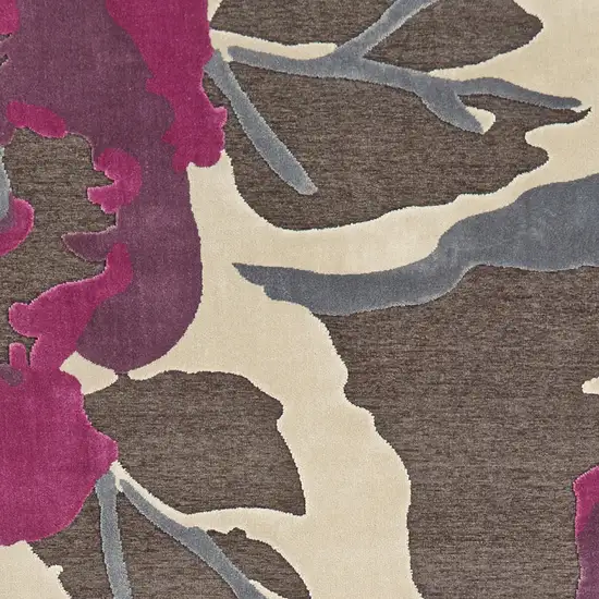 Ivory Purple and Taupe Floral Power Loom Area Rug Photo 7