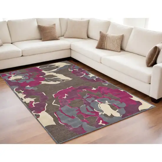 Ivory Purple and Taupe Floral Power Loom Area Rug Photo 1