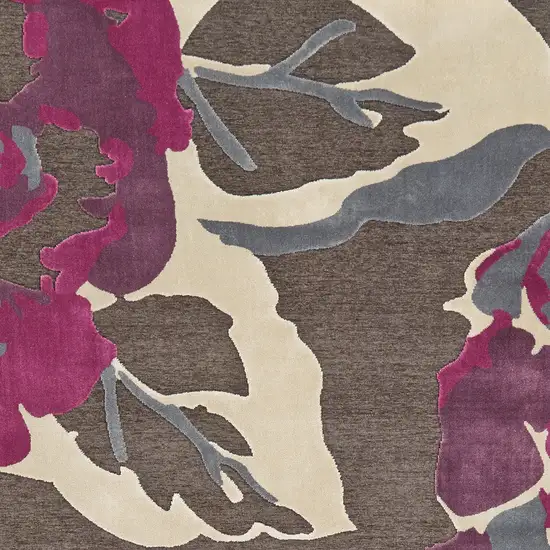 Ivory Purple and Taupe Floral Power Loom Area Rug Photo 7