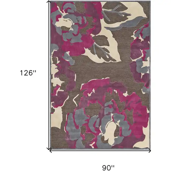 Ivory Purple and Taupe Floral Power Loom Area Rug Photo 3