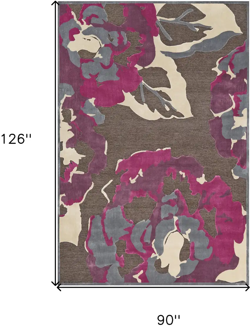 Ivory Purple and Taupe Floral Power Loom Area Rug Photo 3