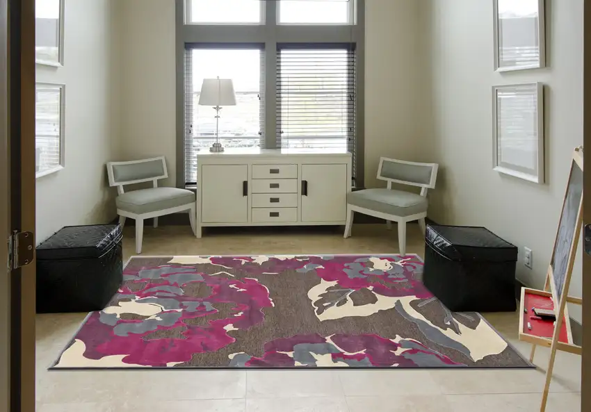 Ivory Purple and Taupe Floral Power Loom Area Rug Photo 8