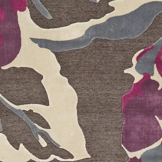 Ivory Purple and Taupe Floral Power Loom Area Rug Photo 6