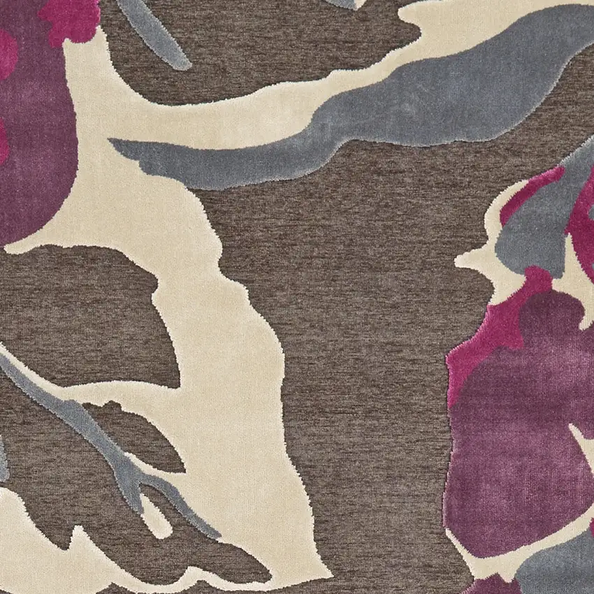 Ivory Purple and Taupe Floral Power Loom Area Rug Photo 6