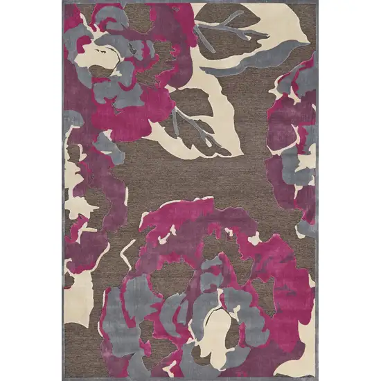 Ivory Purple and Taupe Floral Power Loom Area Rug Photo 2