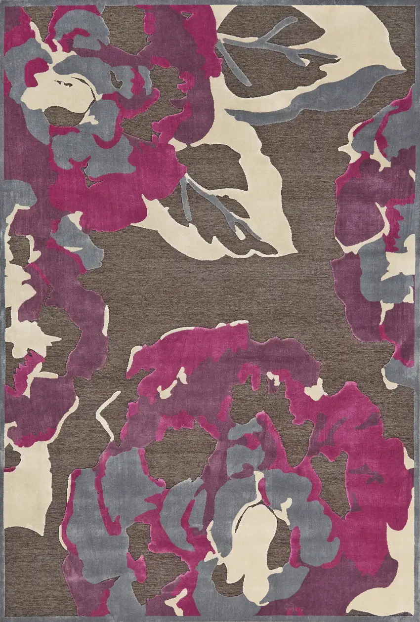 Ivory Purple and Taupe Floral Power Loom Area Rug Photo 4