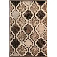 Photo of Ivory Quatrefoil Power Loom Distressed Stain Resistant Area Rug