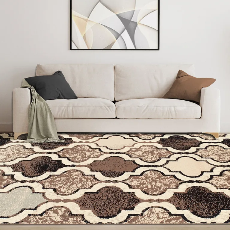 Ivory Quatrefoil Power Loom Distressed Stain Resistant Area Rug Photo 5
