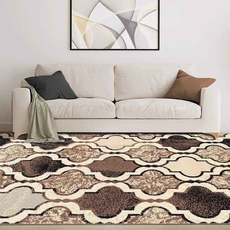 Ivory Quatrefoil Power Loom Distressed Stain Resistant Area Rug Photo 5