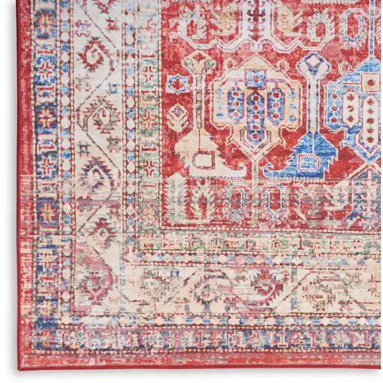 Ivory Red And Blue Floral Distressed Non Skid Area Rug Photo 3