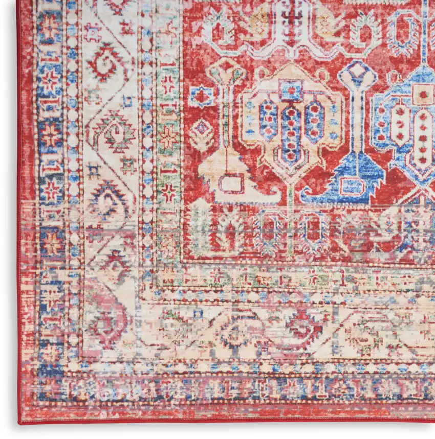 Ivory Red And Blue Floral Distressed Non Skid Area Rug Photo 3