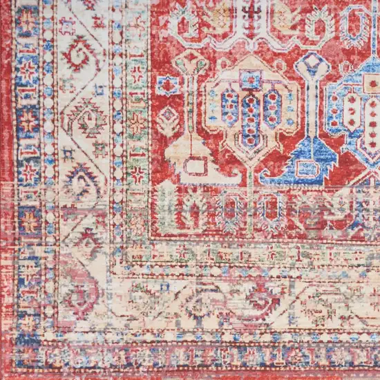 Ivory Red And Blue Floral Distressed Non Skid Area Rug Photo 4