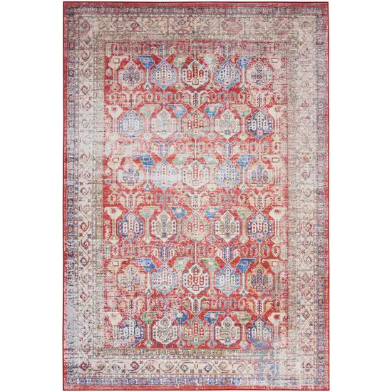 Ivory Red And Blue Floral Distressed Non Skid Area Rug Photo 8