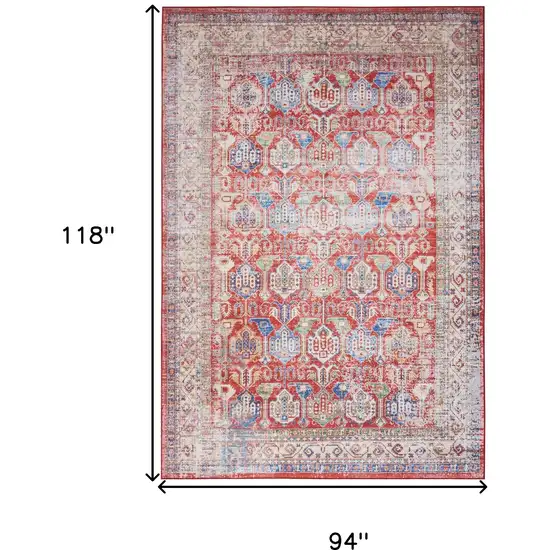 Ivory Red And Blue Floral Distressed Non Skid Area Rug Photo 3