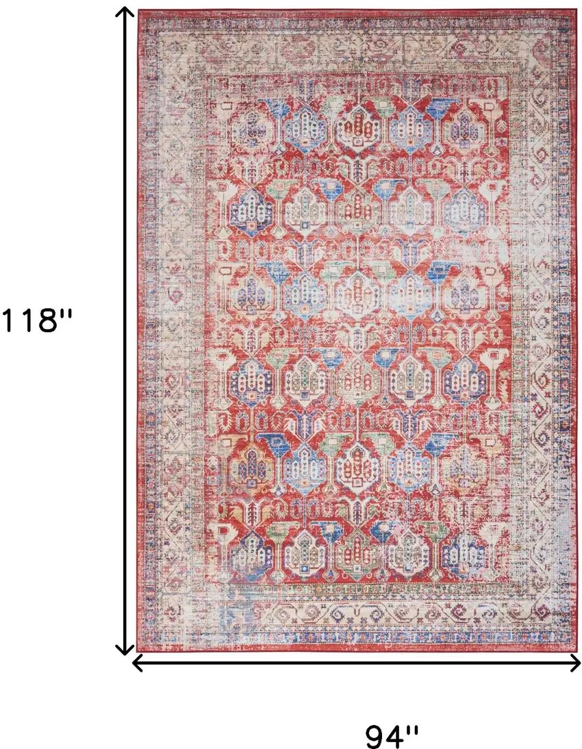 Ivory Red And Blue Floral Distressed Non Skid Area Rug Photo 3