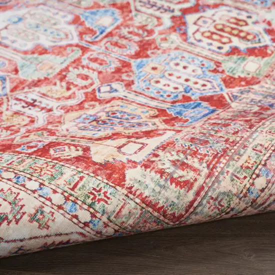 Ivory Red And Blue Floral Distressed Non Skid Area Rug Photo 9