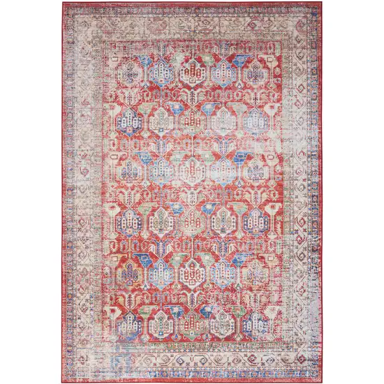 Ivory Red And Blue Floral Distressed Non Skid Area Rug Photo 2
