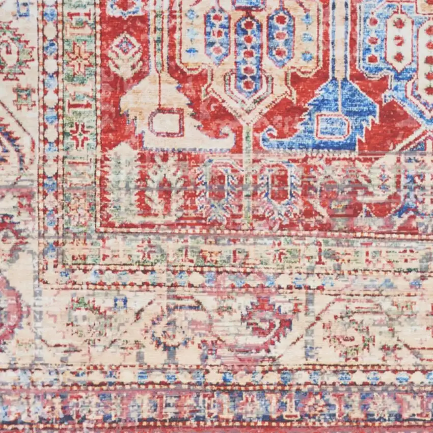 Ivory Red And Blue Floral Distressed Non Skid Area Rug Photo 2