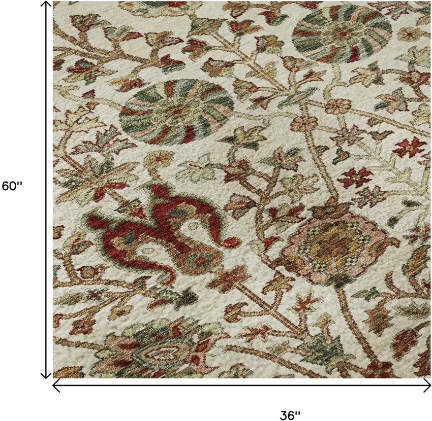 Ivory Red And Blue Floral Washable Area Rug With UV Protection Photo 9