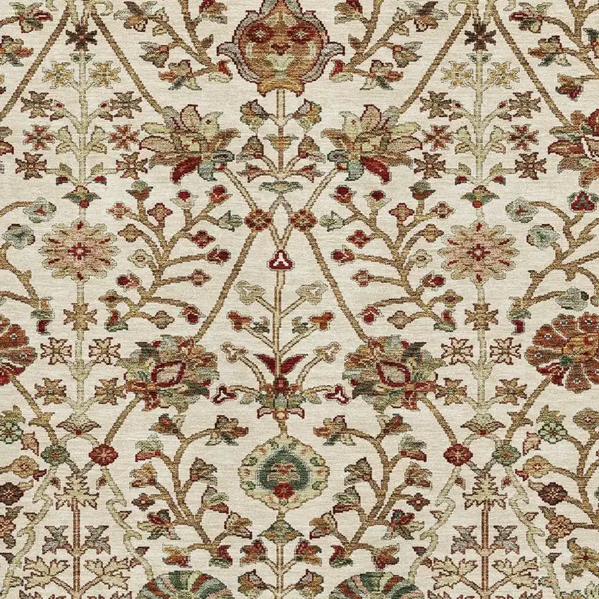 Ivory Red And Blue Floral Washable Area Rug With UV Protection Photo 2