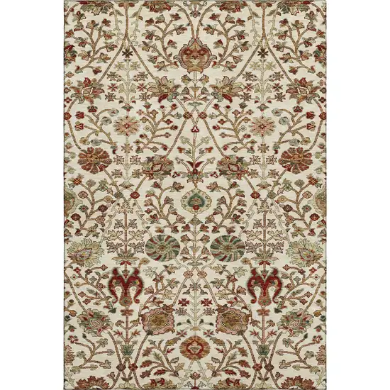 Ivory Red And Blue Floral Washable Area Rug With UV Protection Photo 5