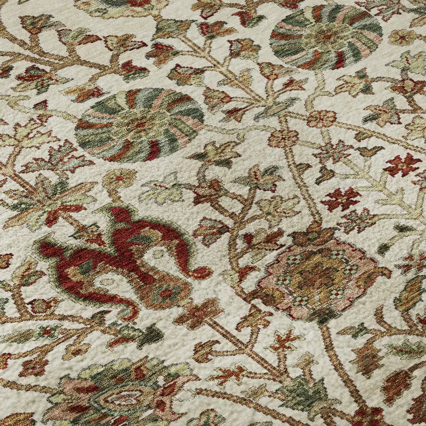 Ivory Red And Blue Floral Washable Area Rug With UV Protection Photo 1