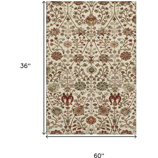 Ivory Red And Blue Floral Washable Area Rug With UV Protection Photo 9