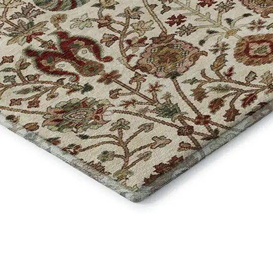 Ivory Red And Blue Floral Washable Area Rug With UV Protection Photo 6