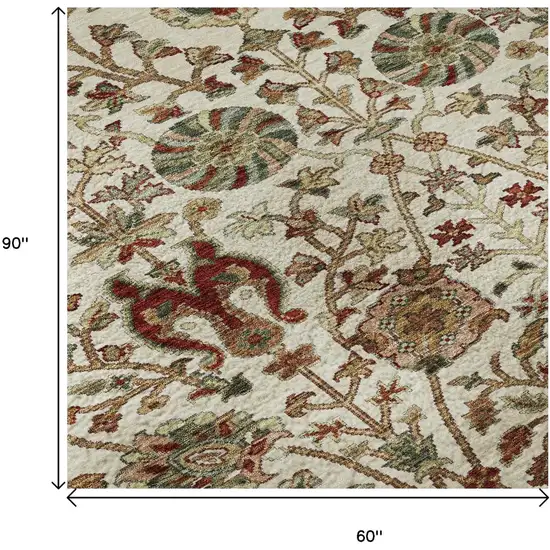 Ivory Red And Blue Floral Washable Area Rug With UV Protection Photo 8