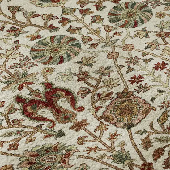 Ivory Red And Blue Floral Washable Area Rug With UV Protection Photo 1