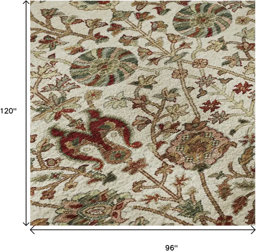 Ivory Red And Blue Floral Washable Area Rug With UV Protection Photo 8