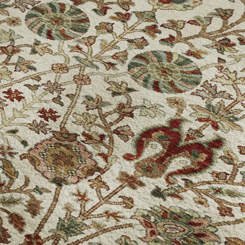 Ivory Red And Blue Floral Washable Area Rug With UV Protection Photo 2