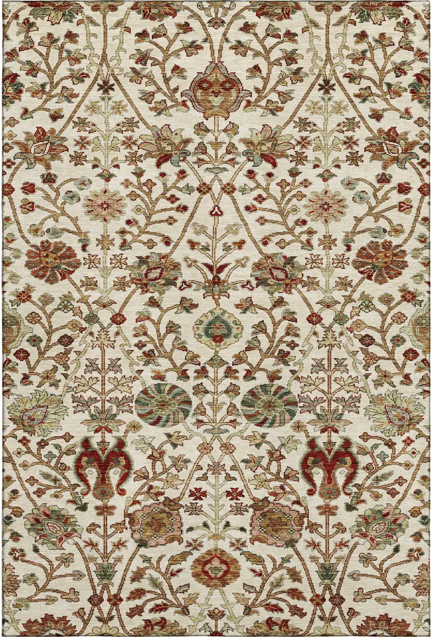Ivory Red And Blue Floral Washable Area Rug With UV Protection Photo 5