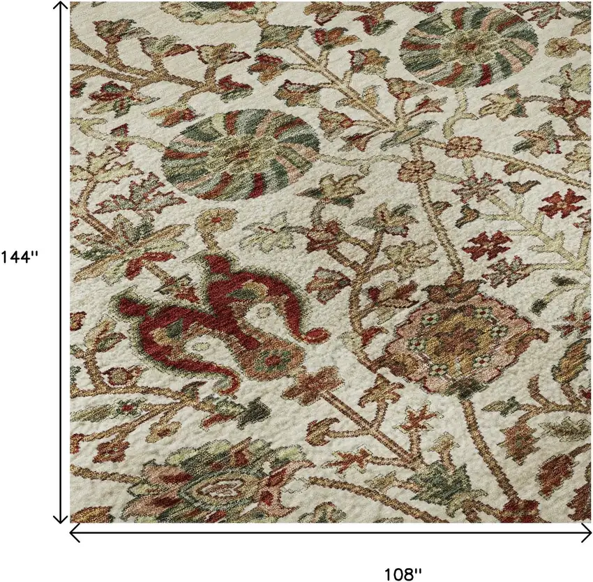 Ivory Red And Blue Floral Washable Area Rug With UV Protection Photo 9