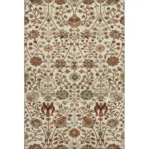 Photo of Ivory Red And Blue Floral Washable Area Rug With UV Protection
